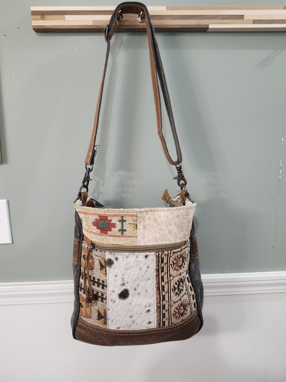 Myra Bag Brown and Cream Patchwork Shoulder Bag